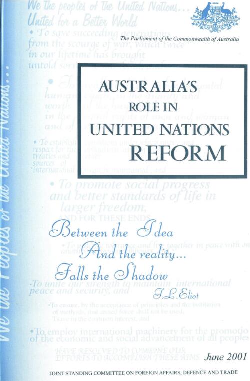 Australia's role in United Nations reform / Joint Standing Committee on Foreign Affairs, Defence and Trade