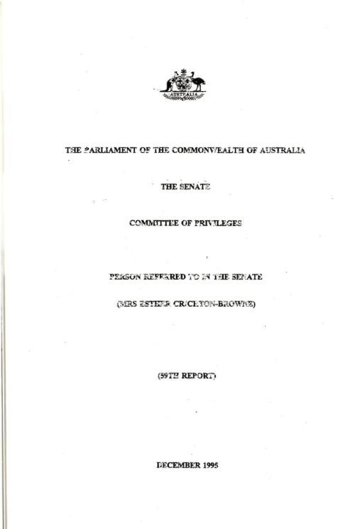 Person referred to in the Senate (Mrs Esther Crichton-Brown) : 59th report / the Parliament of the Commonwealth of Australia