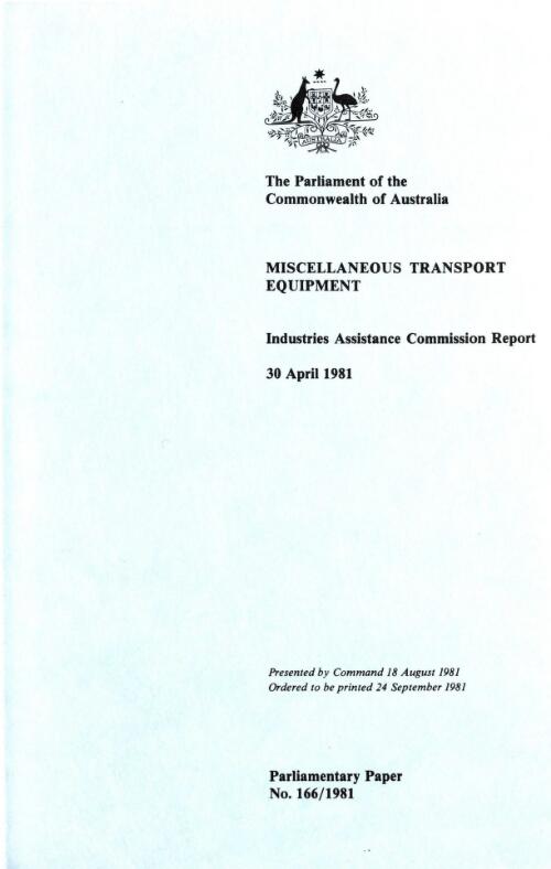 Miscellaneous transport equipment, 30 April 1981 / Industries Assistance Commission report