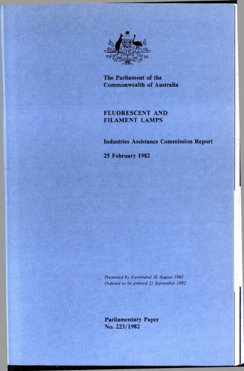Fluorescent and filament lamps, 25 February 1982 / Industries Assistance Commission report