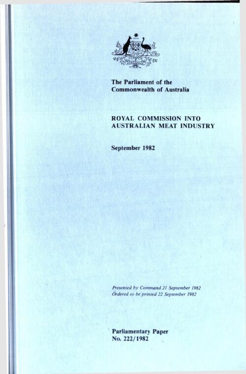 Report of the Royal Commission into Australian Meat Industry, September 1982