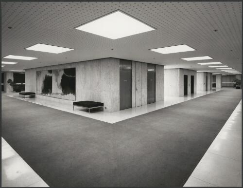 Corridor in AMP, St. James, Melbourne, architects Bates, Smart and McCutcheon, 1970 [picture] / Wolfgang Sievers