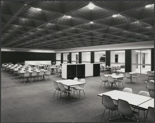Cafeteria area at AMP, St. James, Melbourne, architects Bates, Smart and McCutcheon, 1970 [picture] / Wolfgang Sievers