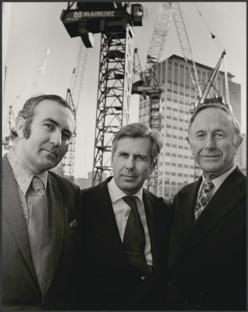 Anthony Sallmann in the middle and Sir Walter Osborn McCutcheon on right at Collins Place, Melbourne, Victoria, 1973 [picture] / Wolfgang Sievers