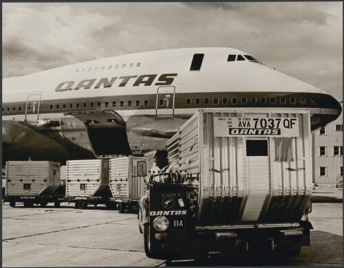 Qantas air freight containers, Mascot Airport, Sydney, ca.1973, 1 [picture] / Wolfgang Sievers