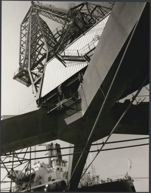 Underside view of construction crane, Port Fremantle, Western Australia, 1977, 2 [picture] / Wolfgang Sievers