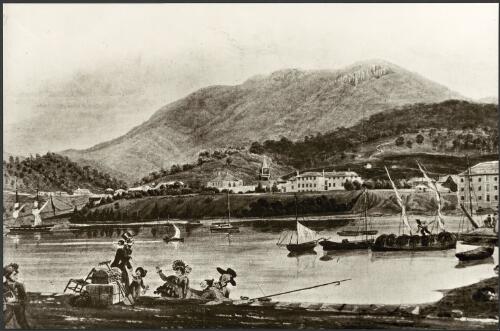 Photograph of a painting by George Frankland of Sullivan Cove, Hobart Town in 1825, Tasmania [picture] / Wolfgang Sievers