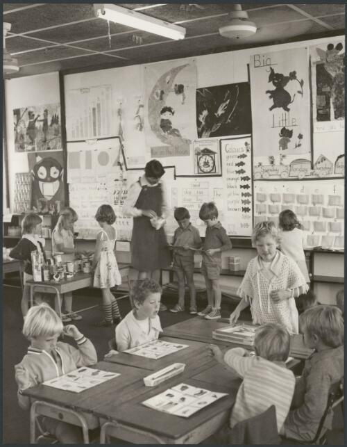 Hamersley Iron, teacher with her class in a primary school at Dampier, Western Australia, 1977, 11 [picture] / Wolfgang Sievers