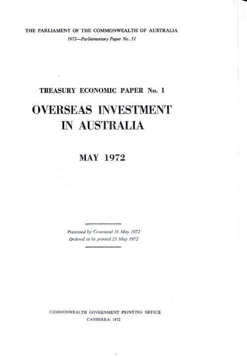 Overseas investment in Australia / Commonwealth Treasury