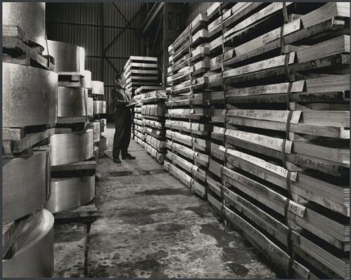 Steel storage at John Lysaght factory, Sunshine, Victoria, 1967, [2] [picture] / Wolfgang Sievers