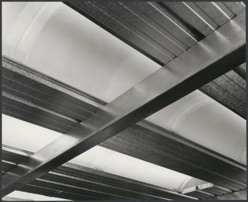 Lysaght galvanised steel roof structure with Deklite perspex skylights built into it on display, 1963, 3 [picture] / Wolfgang Sievers