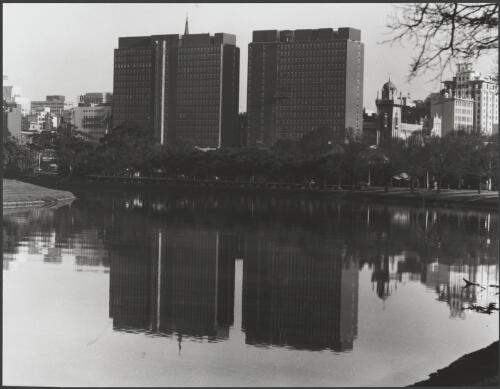 View of the Gas & Fuel buildings on Flinders street from across the Yarra River, Melbourne, Victoria, 1967, [picture] / Wolfgang Sievers