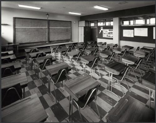 An empty classroom at St. Kevin's College, Toorak, Victoria, 1960 [picture] / Wolfgang Sievers