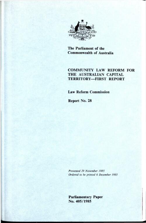 Community law reform for the Australian Capital Territory. First report / Law Reform Commission