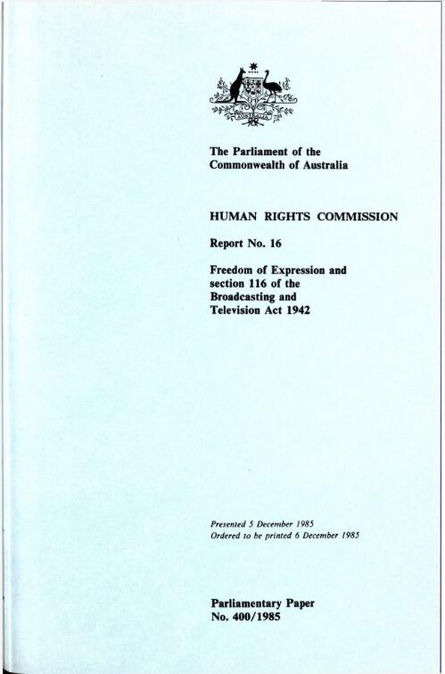 Freedom of expression and Section 116 of the Broadcasting and Television Act 1942 / Human Rights Commission