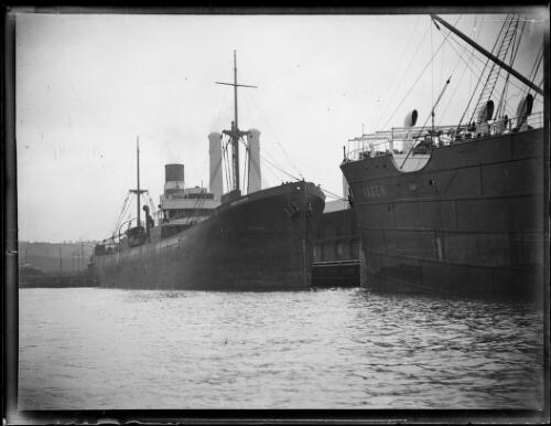 S.S. Iron Crown alongside the S.S. Hagen, New South Wales, ca. 1920s [picture]