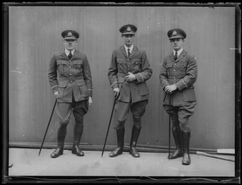 Pilots C.R. Gurney, C.A. Smyth and S. Griffith of New South Wales on passing their flying tests, Point Cook, Victoria, ca. 1930, 2 [picture]