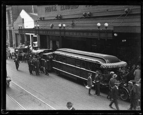 Metro-Goldwyn-Mayer trackless train parked outside the Prince Edward Theatre, Sydney, 11 July 1928 [picture]