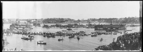 Flotilla of assorted ships in Majors Bay, Sydney Harbour, during the visit of H.R.H. the Prince of Wales, 1920, 1 [picture] / EB Studios