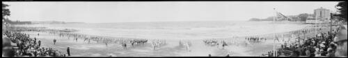 Panorama of a surf lifesaving carnival, Manly, New South Wales [picture] / EB Studios