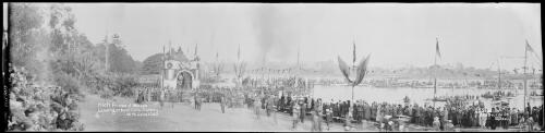 Panorama of V.A.D. Inspection by Prince of Wales, landing at Farm Cove, 16 June 1920, 3 [picture] / EB Studios