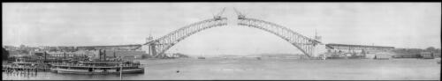 Panorama of Sydney Harbour Bridge under construction, Sydney, 2 August 1930 [picture] / EB Studios
