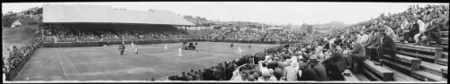 Panorama of Australian championships mixed doubles exhibition match, White City Tennis Club, Sydney, 4 February 1928 [picture] / EB Studios