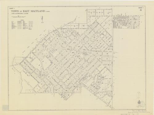 Town of East Maitland and adjoining lands [cartographic material] : Parish - Maitland, County - Northumberland, Land Board District - Maitland, Land District - Maitland, City - Maitland, Pastures Protection District - Maitland / printed & published by the Dept. of Lands, Sydney