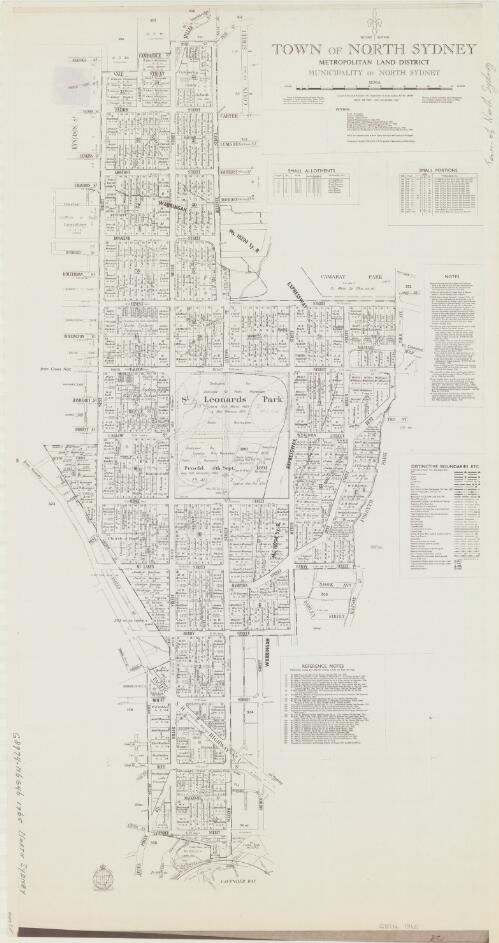 Town of North Sydney [cartographic material] : Metropolitan Land District, Municipality of North Sydney / compiled, drawn & printed at the Department of Lands, Sydney, N.S.W