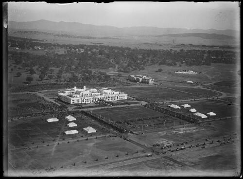 Aerial view of the opening of the Provisional Parliament House, Canberra, 9 May 1927 [picture]