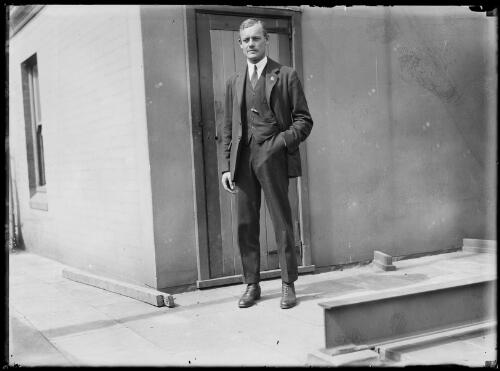 Explorer and author Michael Terry standing in front of a door, New South Wales, 1923, 1 [picture]