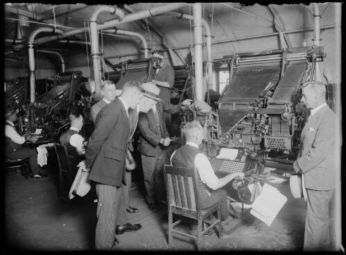 Governor Philip Game watching typists at work during his visit to the Government Printing Office, New South Wales, ca. 1930s [picture]