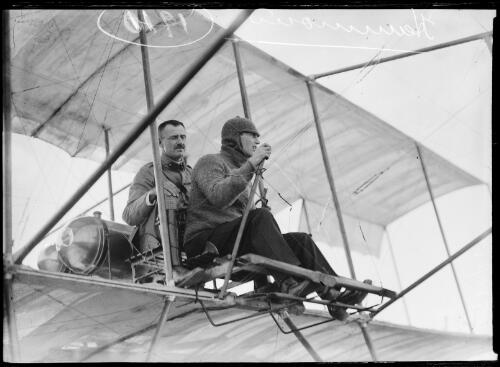 Aviator J.J. Hammond with a man in a Bristol Box-kite biplane, New South Wales, 1910 [picture]