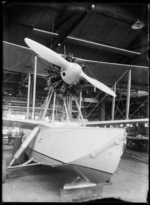 Wackett Widgeon seaplane in an aircraft hangar, New South Wales, ca. 1925 [picture]