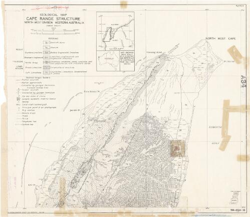 Geological map Cape Range Structure North West Division, Western Australia [cartographic material] / Bureau of Mineral Resources Geology and Geophysics