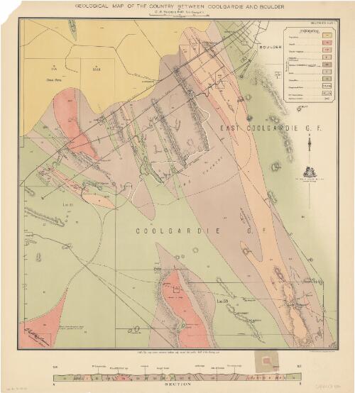 Geological map of the country between Coolgardie and Boulder [cartographic material] / by C.S. Honman