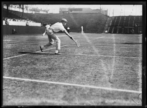 Fred Kalms during a tennis match, New South Wales, ca. 1930, 3 [picture]