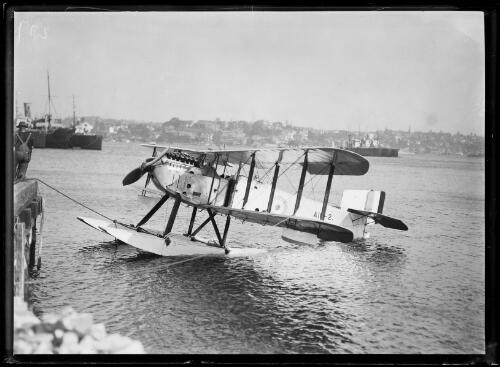 Seaplane attached to a dock with a rope, New South Wales, ca. 1930s [picture]
