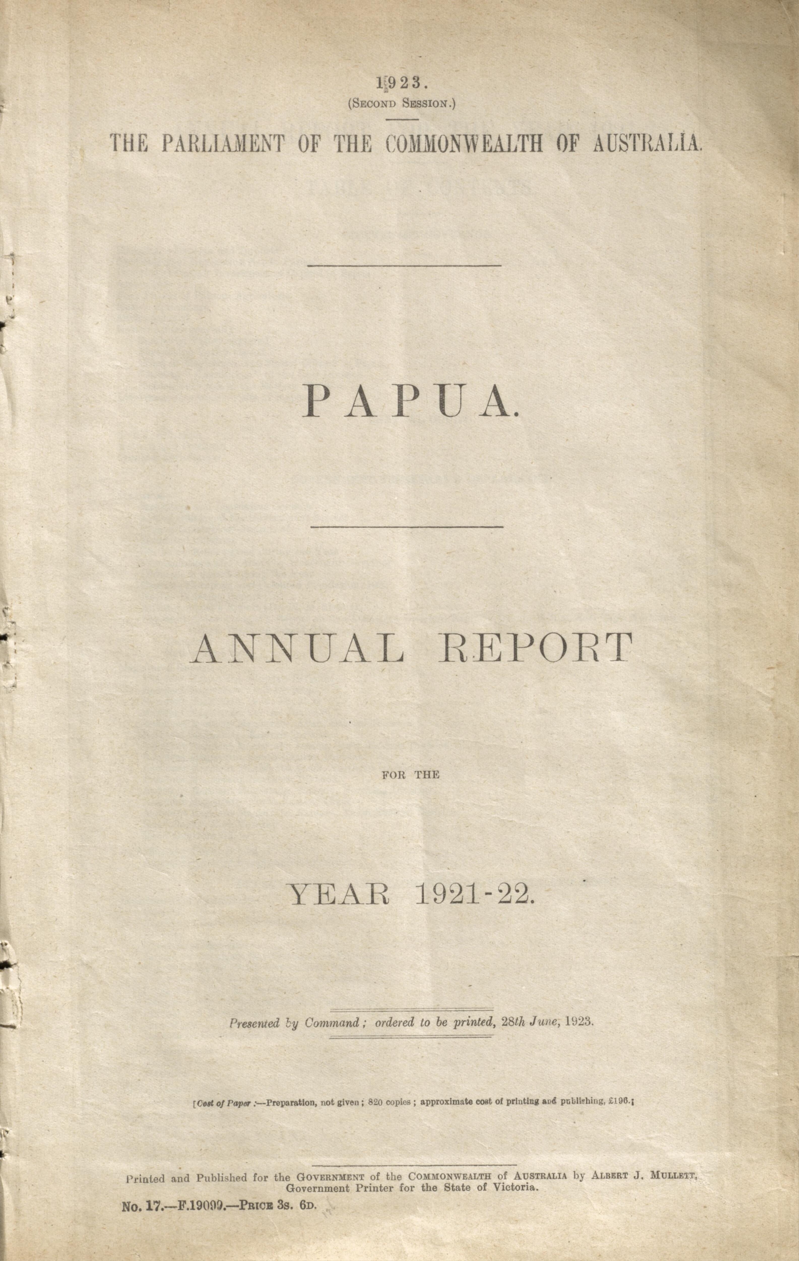 Issue 1st July, 1921 To 30th June, 1922