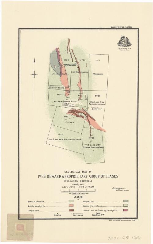 Geological map of Ives Reward & Proprietary group of leases, Coolgardie Goldfield [cartographic material] / E. de C. Clarke