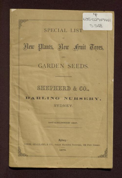 Special list of new plants, new fruit trees and garden seeds / Shepherd & Co., Darling Nursery, Sydney