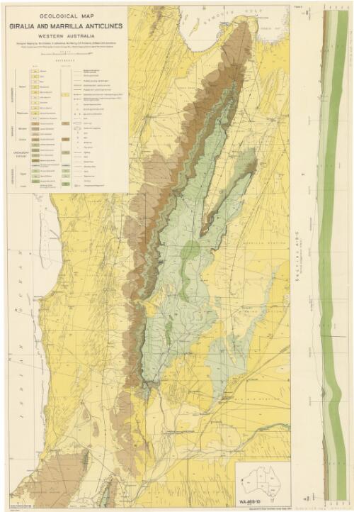 Geological map Giralia and Marrilla anticlines Western Australia [cartographic material] / geological mapping by M.A. Condon ... [et al] ; ... layout of air-photos by Dept. of Lands & Surveys W.A. & National Mapping Section, Dept. of the Interior, Canberra