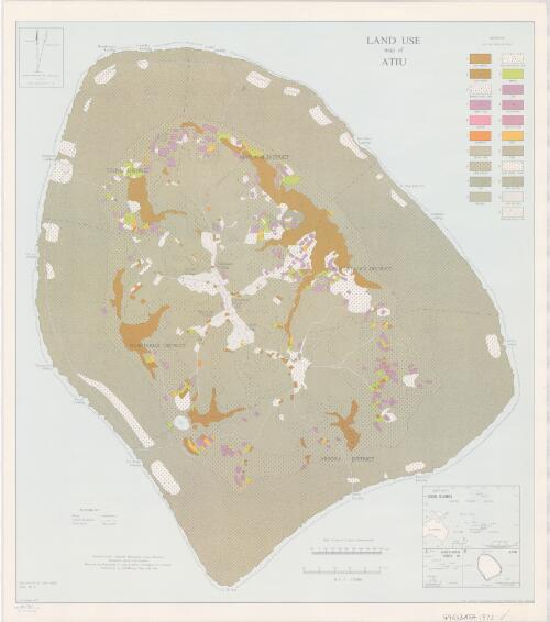 Land use map of Atiu [cartographic material] / Produced by the Geography Dept., Massey University, Palmerston North, N.Z. Drawn by the Dept. of Lands & Survey, Wellington, N.Z. Field survey by B. J. Menzies, May-July 1969