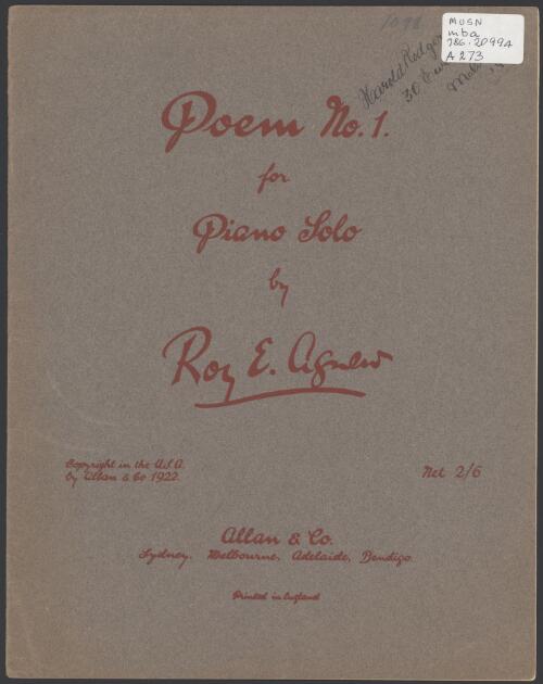 Poem no. 1 for piano solo [music] / by Roy E. Agnew