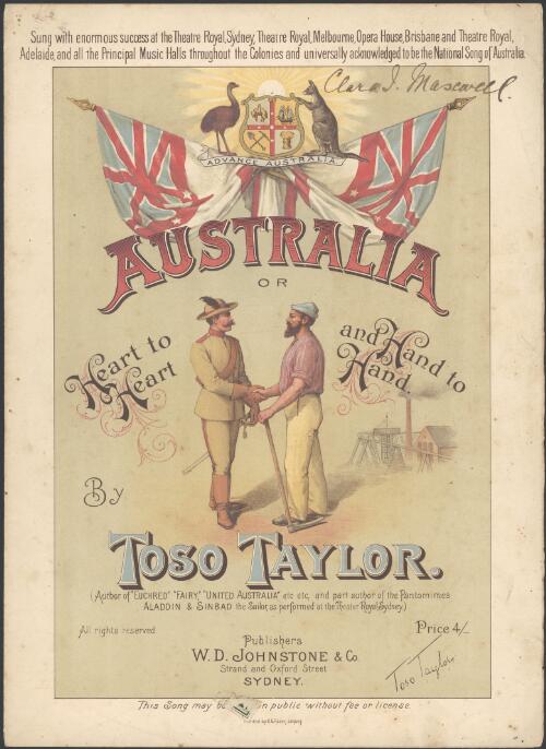 Australia or Heart to heart and hand to hand [music] / composed by Toso Taylor