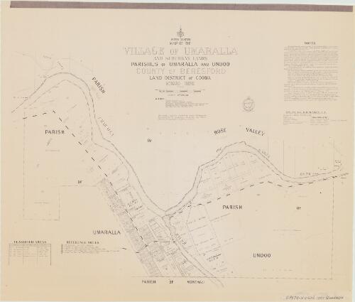 Map of the village of Umaralla and suburban lands [cartographic material]: Parishes of Umaralla and Undoo, County of Beresford, Land District of Cooma, Monaro Shire : within Eastern Division, N.S.W. ... / compiled, drawn and printed at the Department of Lands