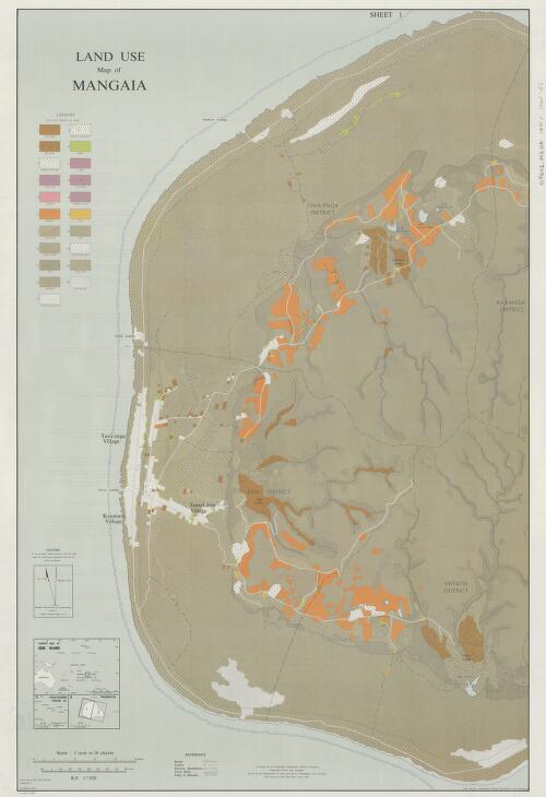 Land use map of Mangaia [cartographic material] / produced by the Geography Dept., Massey University, Palmerston North, New Zealand ; drawn by Dept. of Lands and Survey, Wellington, New Zealand ; field survey by  B.J. Allen May-June 1967
