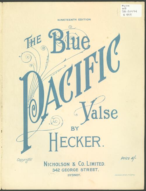 The blue Pacific [music] : valse / by Hecker