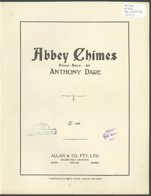 Abbey chimes [music] : piano solo / by Anthony Dare