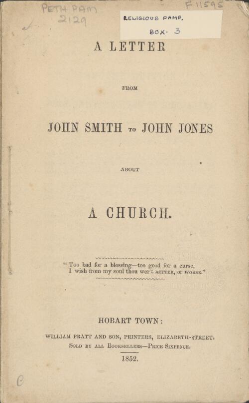 A letter from John Smith to John Jones about a church